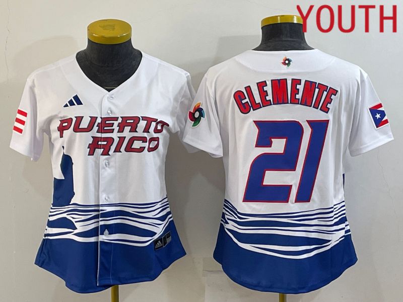 Youth 2023 World Cub Puerto Rico 21 Clemente White MLB Jersey7